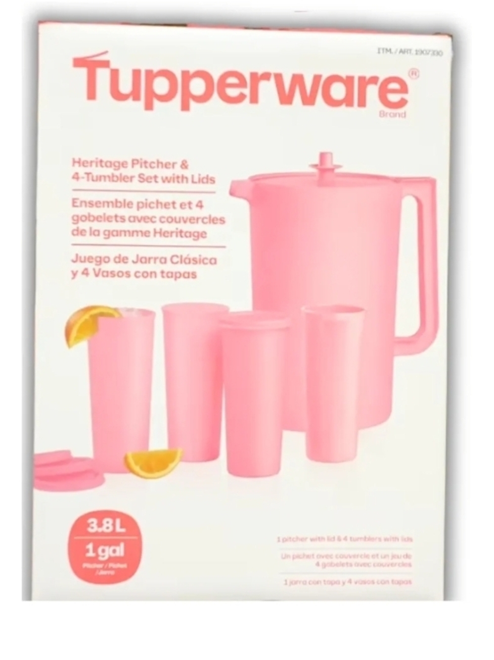 Tupperware Pink Heritage Pitcher and 4 Tumblers Set